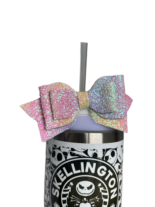 Glitter Bow Straw topper cover for 40oz Quencher tumbler. Fits Stanley V1 and H2.0 and all Dupes